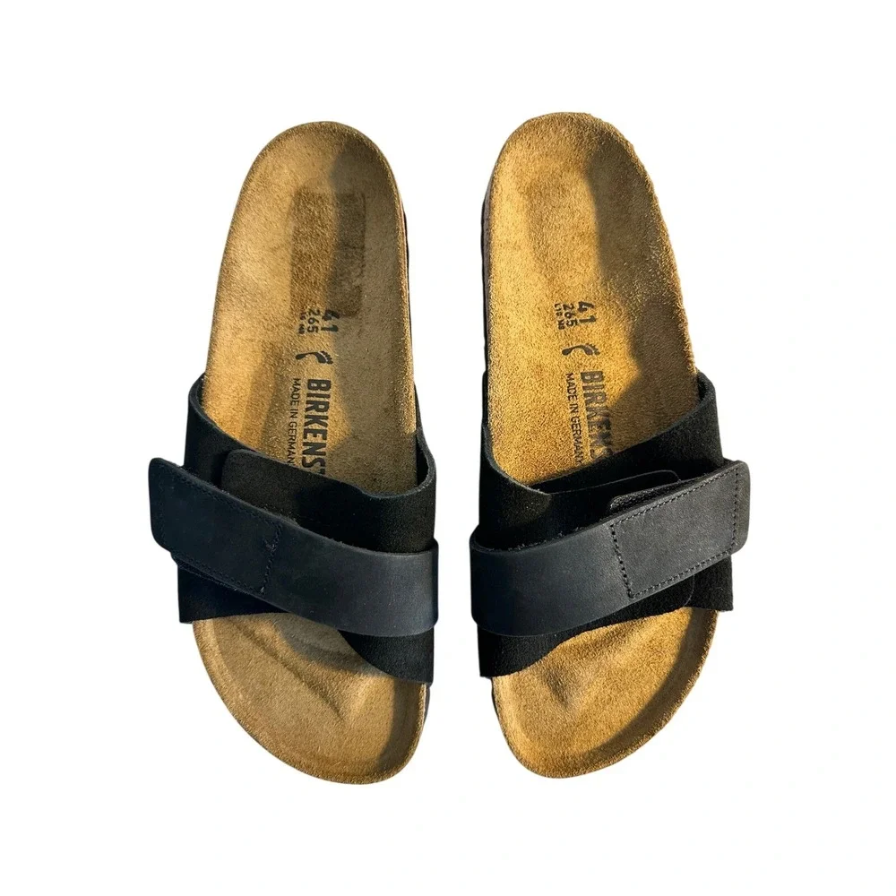 Birkenstock Oita Suede Slide Sandals Size 41 Narrow Black Adjustable‎ Strap NEW